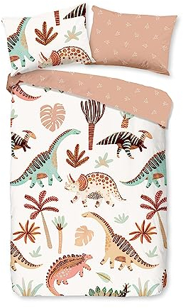 Good Morning Kids Baumwoll-Bettwäsche 135x200 Dino Wende braun 30401 Multi