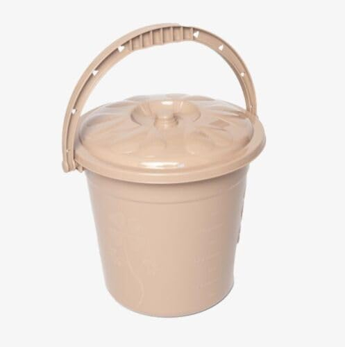 Plastic Bucket with Lid Handle Small Large Storage Bucket Bin Container Measures (10L, Mocha)