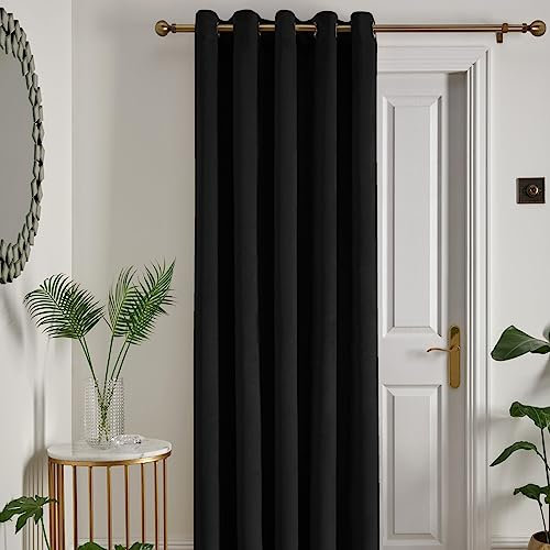 Laurence Llewelyn-Bowen - Black Velvet Single Curtain W66 x L84 (168 x 214cm) - 1 Panel - Black Eyelet Curtain - Thermal & Soundproof Curtain in Black - Montrose Collection