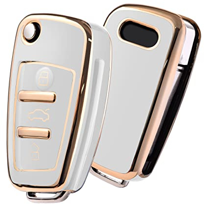 OATSBASF Autoschlüssel Hülle für Audi, Schlüsselhülle für A1 A3 A4 A6 Q3 Q5 Q7 S3 R8 TT Silicone TPU Schlüsselbox Cover (JS-Weiß)