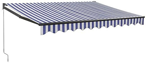 vidaXL Markise, Sonnenmarkise Einziehbar, Gelenkarmmarkise mit Kurbel, Terrassenmarkise Balkonmarkise Sonnenschutz, Blau Weiß 3,5x2,5m Stoff Aluminium