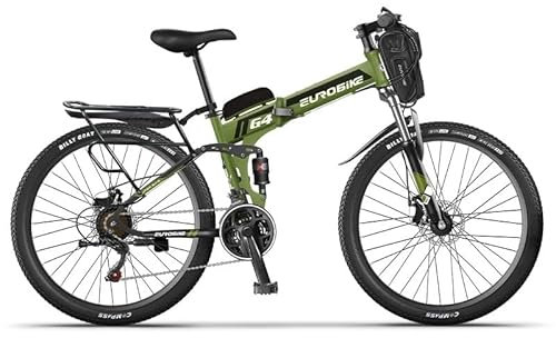 26 Folding Electric Mountain Bike - EMTB with 21 Speeds, Dual Disc Brakes, Lightweight Aluminium Frame, 250W Motor, 36V Battery - Mountain Bike G4 in Army Green