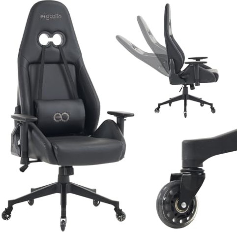 ErgoOtto, Sedia da Gaming Platform, Supporto Lombare con Cuscino e Seduta XL, Ruote Gaming Antigraffio, Schienale Reclinabile e Bloccabile, Sistema Antiribaltamento, Braccioli 2D, Nero