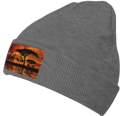 Afrika Giraffe Majestätischer Baumdruck Beanie-Mütze für Damen und Herren, Wintermütze, Strickmütze, Herrenmütze, randlose Mütze, Skater-Mütze, Deep Heather, One size