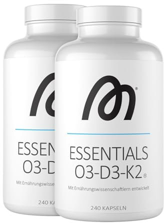 MORE Essentials O3-D3-K2, 2 x 240 Fischöl Kapseln mit 1000mg EPA & 500mg DHA pro Tag, Vitamin D3 & Vitamin K2, Kapselhülle aus Rindergelatine