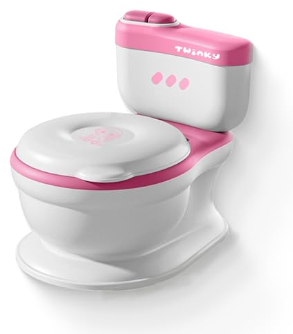 Twinky® Töpfchen – 3-in-1 Potty Trainer & Kindertoilette für Baby Toilette Inkl Spülklang, kompaktes Design, Musik und Rollenhalter – perfekter Toilettensitz für Kinder – Rosa