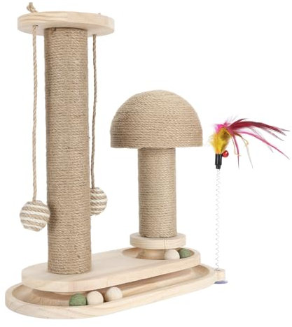 Arbre à Chat Interactif, Grattoir Haut à 2 Couches pour Chats et Chatons avec Base Stable, Structure Compacte et Meubles de Protection pour Plateau (Plateau tournant Ovale en