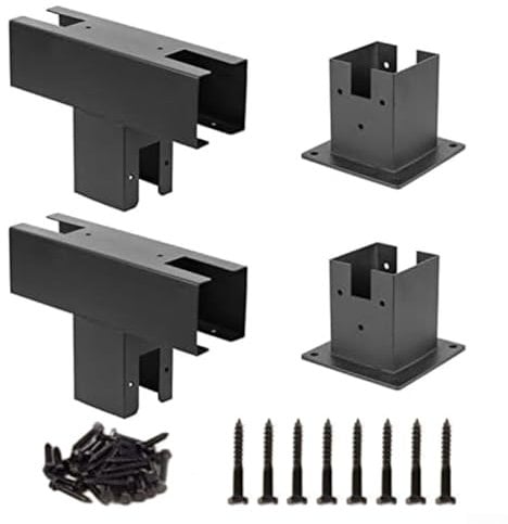 Pergola Kit, Steel Woodwork Pergola Kit, Straight Brackets and 3-way T Brackets, Elevated Wood Stand T Bracket Hardware for 4x4 Lumber, Patios, Sheds, Garden Furniture(2set)