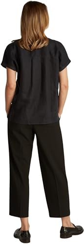 Tommy Hilfiger Damen Bluse Linen Collarless Kurzarm, Schwarz (Black), 34