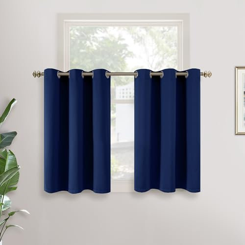 YoungsTex Navy Blue Curtains 36 Inch Length for Kitchen Cafe Window - Half Window Drapes with Grommet Room Darkening Privacy for Bedroom Bathroom, 2 Panels, 34 x 36 Inch