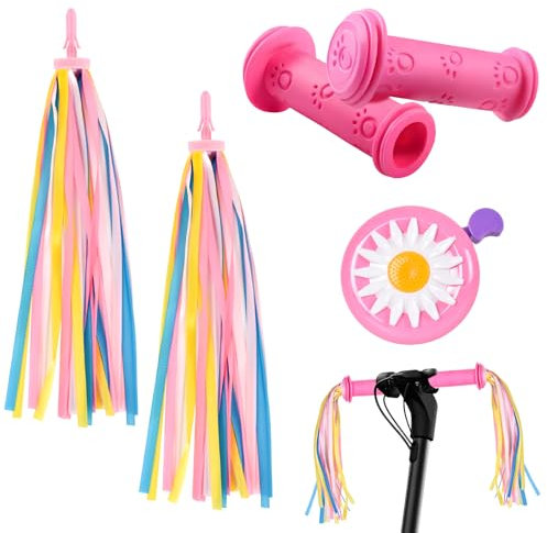 Zimoer Accesorios Bicicleta,1 Par Manguitos Bicicleta,1 Par Serpentinas para Bicicleta,Timbre Bicicleta,Borlas De Manillar Coloridas,Puños Bicicleta Niño,Bell En Manillar,para Bicicletas Niños Niñas