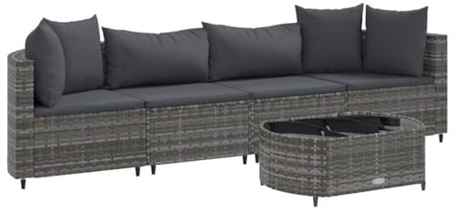vidaXL Garten Sofa Garnitur 5-TLG., Gartenmöbel Set mit Kissen, Sitzgruppe für Garten Terrasse, Lounge Sitzgarnitur Modular, Grau Poly Rattan