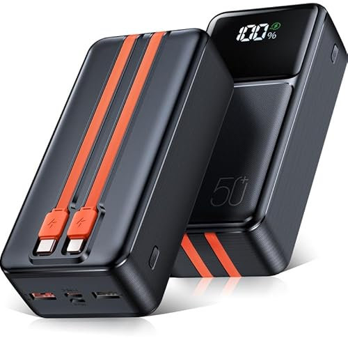 Batterie Externe 50000 mAh avec éCran LED, Banque d'alimentation avec CâBle, Charge Rapide Qc 22,5 W Et USB C Pd20 W, 5 Sorties Et 2 EntréEs, Banque d'alimentation Portable pour Tablettes