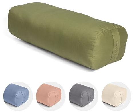 Vedara® Yoga Bolster AKAMA – Yogakissen mit Kapokfüllung für Yin Yoga – Rechteckig – Waschbarer Bezug aus 100% robuster Baumwolle – Großes Yogakissen für Restorative Yoga (Waldgrün, Groß)