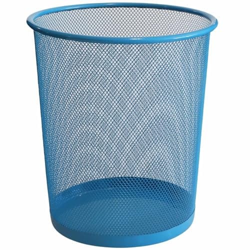 TECHZOCO Papelera Malla Metalica, Cesto basura redondo metálico, Papelera oficina, Cubo de Basura, Papelera Escritorio, Papelera Baño, 26.5 cm alto x 23.5 cm diámetro, 12 Litros, Azul