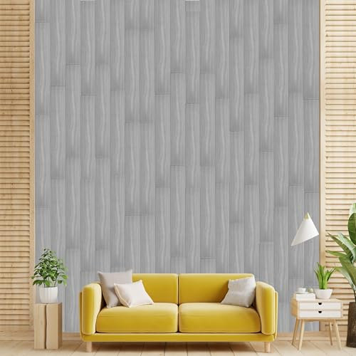 NOVECRAFTO Decorative Wall Panels with Wood Effect - Pack of 12 Polystyrene Ceiling Tiles 39.37 x 6.57 (100cm x 16.7cm) - Covers 2sqm - Lightweight Cladding, Easy to Cut & Install - Grey Board Look