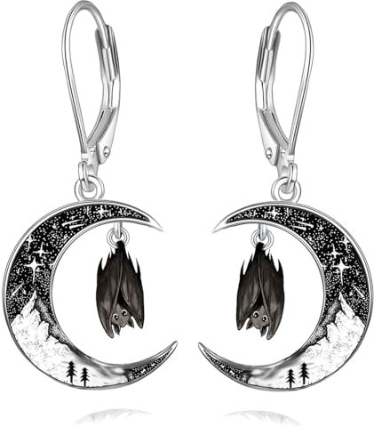 Fledermaus Ohrringe Silber 925 Damen Hängend Leverback Ohrringe Mond Tier Schmuck Geschenke für Frauen