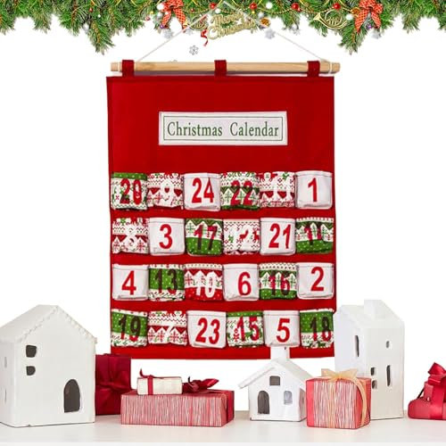 52 x 40,5 cm Stoff-Adventskalender mit Taschen – zum Aufhängen Weihnachten Stoffbeutel Kalender, Weihnachten Stoff Adventskalender, Stoff leer Adventskalender zum Befüllen Weihnachten Ornament