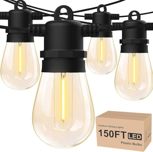Yuucio Lichterkette Außen 45M, LED Lichterkette Outdoor, Wasserdicht IP65, 45+3 S14 Plastik Birne Lichterketten Glühbirnen für Aussen Garten Terrasse Party Hochzeit, 2700K Warmweiß