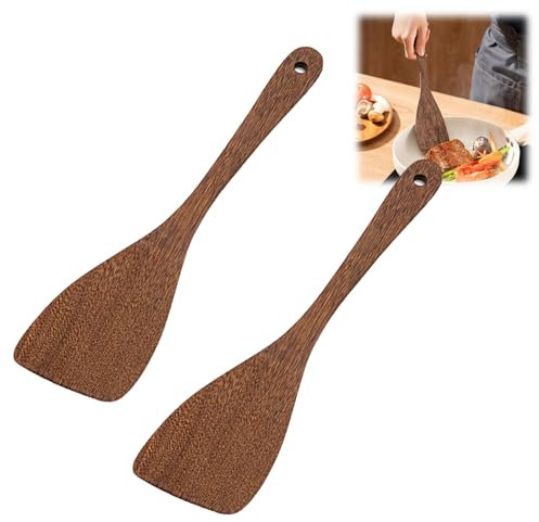 Wooden Spatula Set, 2Pcs Wooden Cooking Utensils for Non-Stick Cookware, 12.8-Inch Long Handle Wooden Spatulas for Frying, Baking & Stirring, Eco-Friendly Wooden Spatulas for Cooking