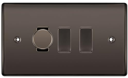 BG Black Nickel 3 Gang Switch 1x Trailing Edge LED Dimmer 2x 2 Way Custom Grid