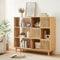 [en.casa] Scaffale in Bambù Libreria Bassa con Ripiani e Scomparti Sportelli a Griglia Scorrevoli Mobile Espositore 128 x 147 x 39 cm Naturale