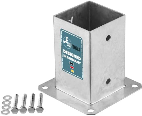 SOTOOLS Bodenhülse für 90 x 90 mm Vierkantpfosten feuerverzinkt Pfosten Bodenhülse Zaunträger Hülse Bodenplatte Pfostenträger aufschrauben Anker