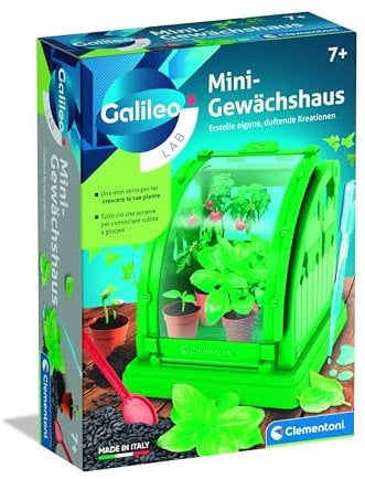 Clementoni Galileo Lab Mini Invernadero – Kit de botánica DIY para niños – Cultivo de Plantas con macetas, turba y Semillas – Jardín Interior con Tapa para el Cuidado de Clementoni 59438