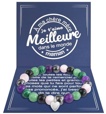 QianSiLi Cadeau Pour Maman, Bracelet Pierre Naturelle Femme, Cadeaux Pour Maman Noel, Cadeau Anniversaire Maman Mamie Future Maman - Couleur