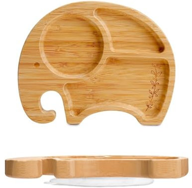Uixxducc Niedlich Kinder Teller Mit Saugnapf Personalisierter Bambus Kinderteller Baby-Geschirr Mit Schaufel Gabel Beikost Baby Zubehör | Ideal Für Baby Led Weaning, Geschenk Zur Geburt & Taufe (F)