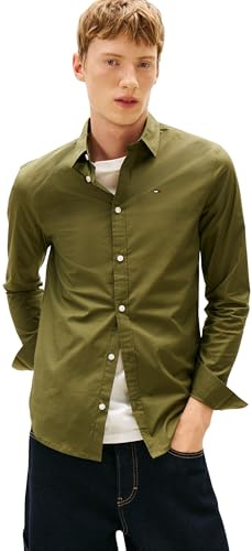 Tommy Jeans Herren Hemd Original Stretch Slim Fit, Grün (Dark Greenery), XXL