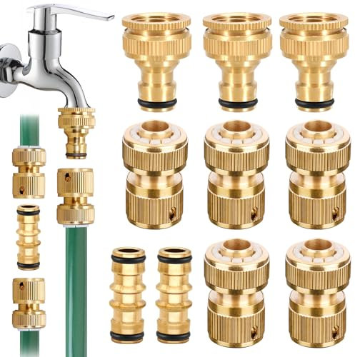 10 Pièces Connecteur de Robinet de Jardin en Laiton, 1/2 Connecteur de Tuyau D'arrosage, Connecteur Rapide de Tuyau pour Jardinage