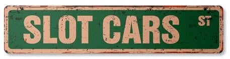 SLOT CARS Letrero de calle vintage Metal Plástico Carreras Slotcar Camiones Juguetes de colección
