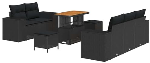 vidaXL Garten-Sofa-Set mit Kissen 8 pcs Schwarz 90 x 55 x 71 cm, Garten und Terrasse, modernes Sofa-Set, abnehmbare Kissen, wetterfest, gemütliche Gartenmöbel