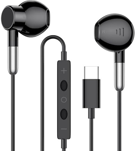 USB C Kopfhörer für Samsung Galaxy S25 S24 Ultra iPhone 16 Kopfhörer mit Kabel, In-Ear Ohrhörer mit Mikrofon und Lautstärkeregler, HiFi Stereo Ohrhörer für iPhone 15 Samsung Galaxy S23 S22 S21 FE A55