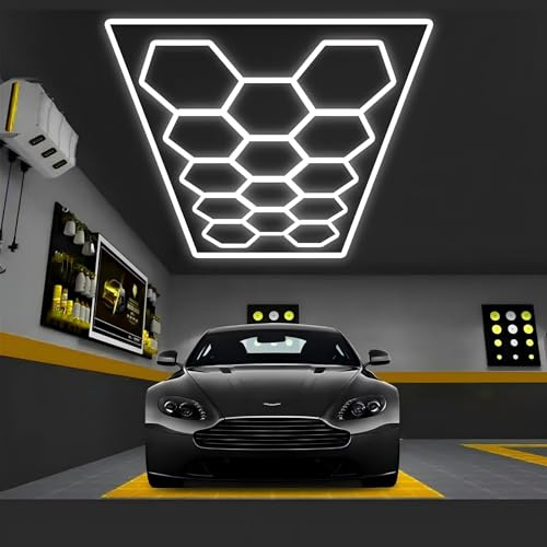 ZYJCXBHL Lampe hexagonale LED 14 pans 672 W 6500 K blanc lumière du jour pour garage, atelier, cave, salle de sport, entrepôt (14 trous)