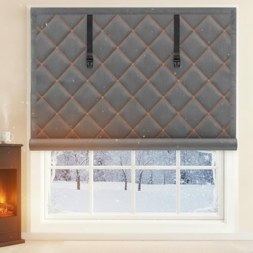 Fensterisolierung für Winter kälteschutzfolie Winddicht Fenster isolierfolie Thermo Vorhang Fensterabdeckung wärmeschutzvorhang Klettbefestigung schallschutz Vorhang(45x51in/115x130cm)