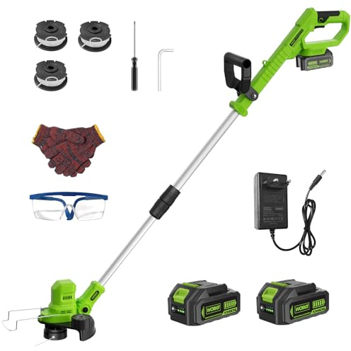 WORKIT 20V Akku Rasentrimmer mit Akku und Ladegerät, 2-in-1 Freischneider Akku, Bürstenloser Motor, inkl. 2x 4,0 Ah Akkus, Teleskopstiel für Unkrautentfernung, Gartenpflege Set