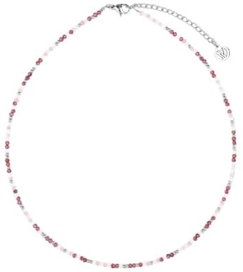 PAUL VALENTINE - Damen Halskette Edelstahl - Granat, Tourmalin & Mondstein