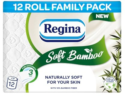 Regina Soft Bamboo, 12 Rolls of Toilet Tissue, 3-Ply | 160 Sheets, Naturally Soft for your Skin, Toilet Tissue Made with Bamboo Fibers, Paper Packaging, FSC Certificated