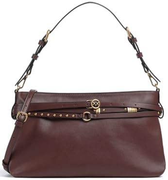 Pinko Umhängetasche Schultertasche Belt Bag Classic Vitello Morbido Burgundy Wine - Antique Gold dunkelbraun