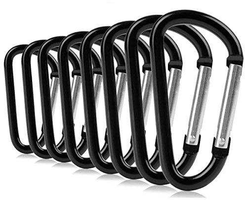 ZEINZE Carabiner Clip 3 Aluminum D-Ring Spring Loaded Gate Small Keychain Carabiners Clip Set for Outdoor Camping Mini Lock Hooks Spring Snap Link Key Chain Durable Improved Design 8 Pack (Black)