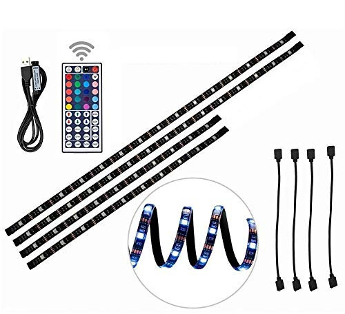 Ruban LED Rétroéclairage TV, éclairage USB Bias 2x40cm+2x60cm Avec 5V USB Câble et 44 Touches Télécommande pour téléviseur HD 40 à 60 pouces, moniteur PC, bande lumineuse led.
