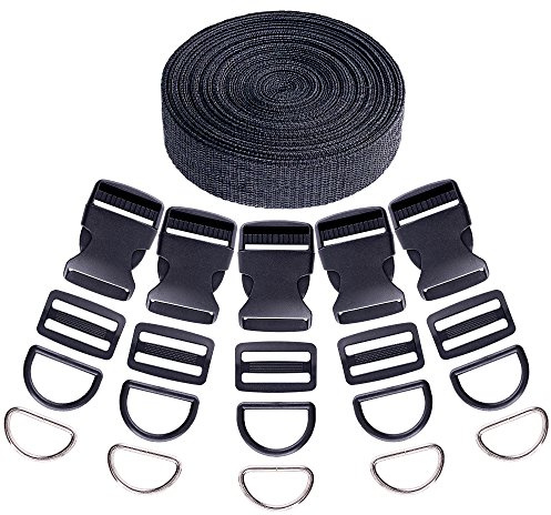 Swpeet 41Pcs 3/2 Inch DIY Making Bag Kit, Including Flat Side Release Buckles and Tri-glide Slides and D Rings with 1 Roll 5 Yards Nylon Webbing Straps for DIY Making Luggage Strap, Pet Collar