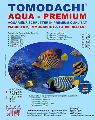 Aquarienfischfutter, Zierfischfutter Malawi, Diskus, optimale Futterverwertung, geringe Wasserbelastung, Aquarienfutter mit Astax Farbschutz und Immunschutz, Tomodachi Cichlidenfutter 1,3-1,7mm 5kg