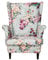 All4All Ohrensessel mit Armlehnen Armlehnesessel Polstersessel Kaminsessel Relaxsessel Skandinavisch Blumenmuster Rosen Blumen Holzfüße Weiß Wenge Nuss Erle Bequem