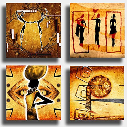 Quadri Moderni ETNICO 4 pezzi arte africa africana Sole Stampa su Tela Canvas Arredamento Astratto XXL Arredo soggiorno salotto camera da letto cucina ufficio bar ristorante (4 pezzi 30x30 cm cad.)