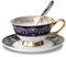 Eplze YBK Tech Euro Style Bone China Cup& Saucer Set, Ceramic Tea Coffee Cup for Home Kitchen Wedding (Royal Pattern- Deep Blue)