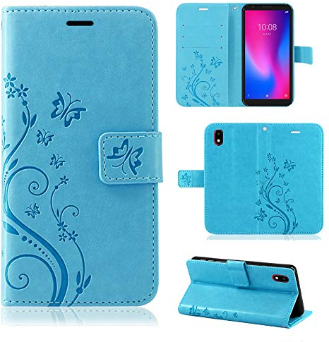 betterfon Hülle Kompatibel mit ZTE Blade A3 (2020) | Premium PU Leder Handyhülle Wallet Case für Blade A3 (2020) | Schutzhülle Blumen Klapphülle Handyhülle | Blau