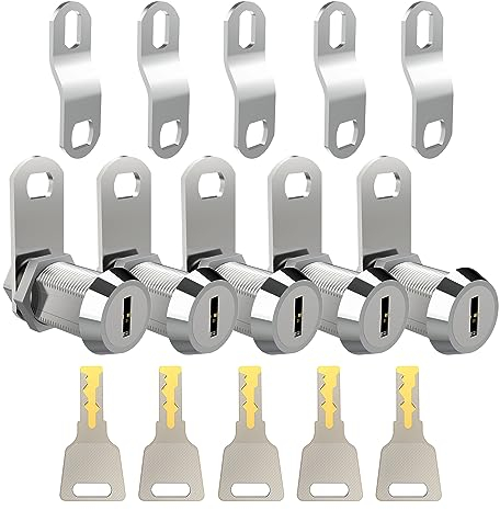 EG STARTS 5x 1 1/8 Türschloss Büroschrank-Türschlösser Bargeld-Tür-Werkzeugkasten Rohr-Nockenschloss-Zylinder Chrom-Finish gleichschließend 5 Schlüssel